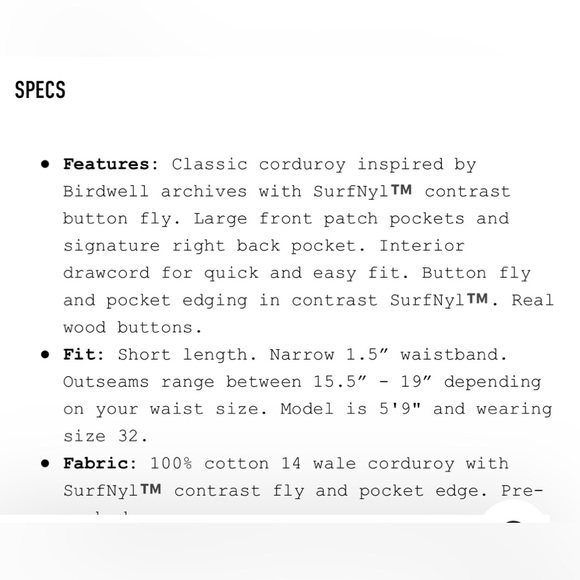 CLASSIC BIRDWELL BEACH BRITCHES SZ.32 NAVY CORD SHORTS R/$150 - Picture 15 of 16